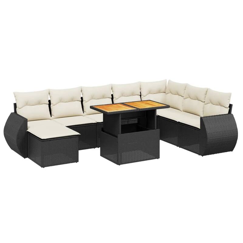 vidaXL Patio Sofa Set with Cushions Footstool and Table 9 Piece Poly Rattan - 21.7 x 39.4 x 28.7