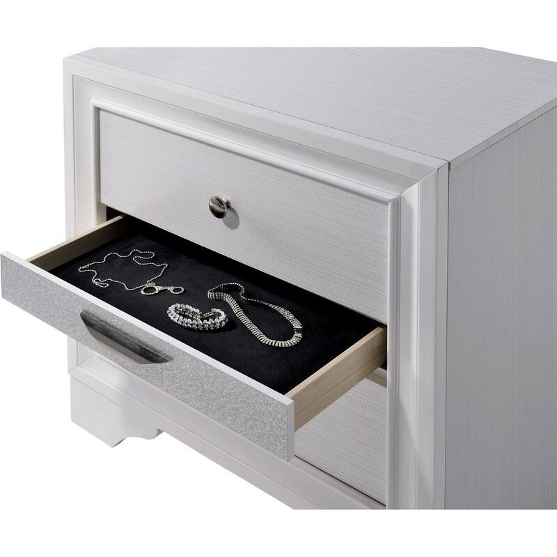Contemporary White 1-Pc Nightstand w/ Hidden Jewelry Drawer for Bedroom