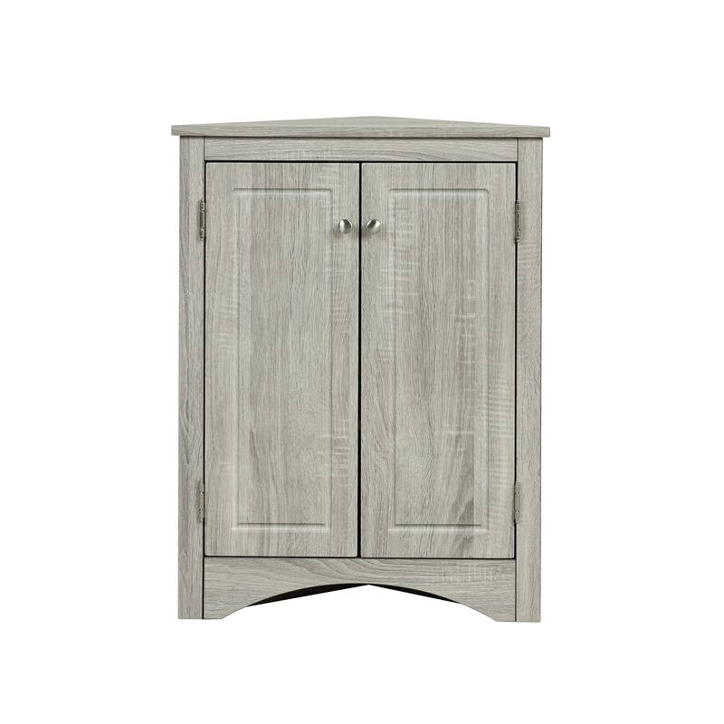 Triangle Corner Storage Cabinet, Freestanding Floor Cabinet, Double Door Bathroom Cabinet with 2 Tier Adjustable Shelves