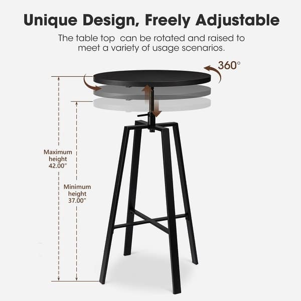 dimension image slide 2 of 6, Glitzhome Industrial Modern Adjustable Bar Table Rustic Steel 3-Piece Pub Sets
