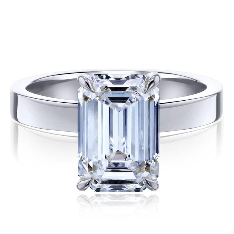 Kobelli 5 Carat Lab Grown Diamond Certified 14k Solid Gold Emerald-cut 3mm Plain Cigar Band Havana Engagement Ring (EF/VS) - White - 9