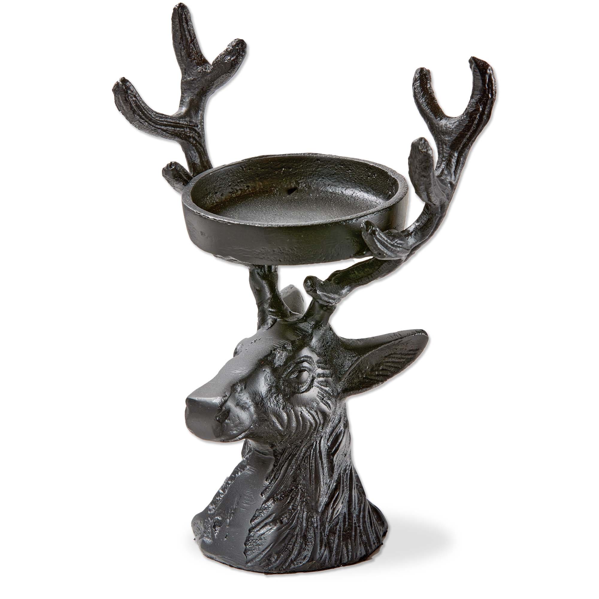 Deer Pillar Holder Black Aluminum Christmas