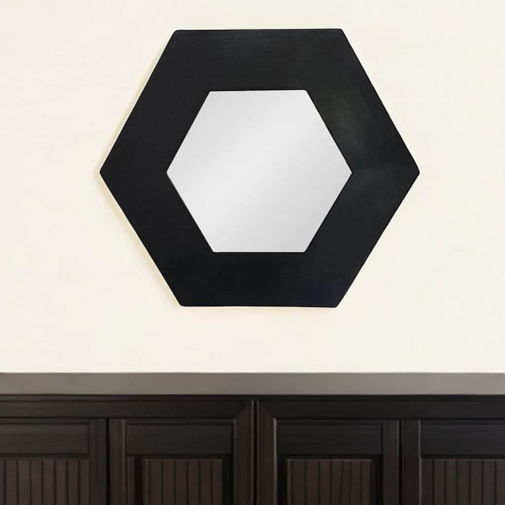 HomeRoots 19" Black Hexagon Wood Framed Accent Mirror - 18.5' X '18.5' X '0.7