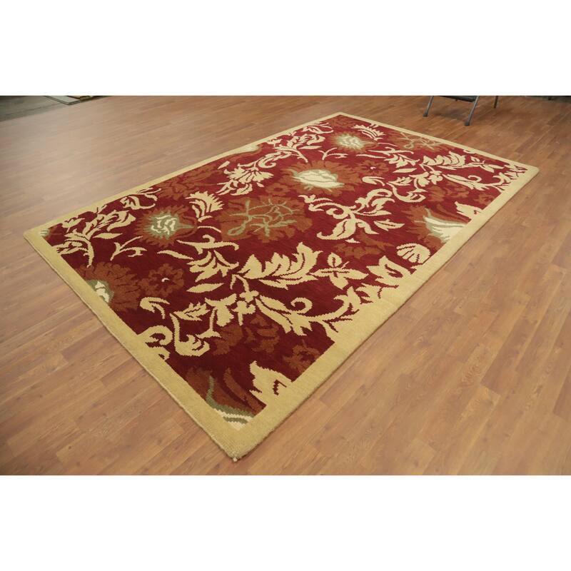 Red Floral Indian Area Rug 7x10 - 10' 1'' X 6' 6''