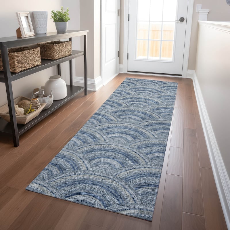 Machine Washable Indoor/ Outdoor Modern Mosaic Chantille Rug
