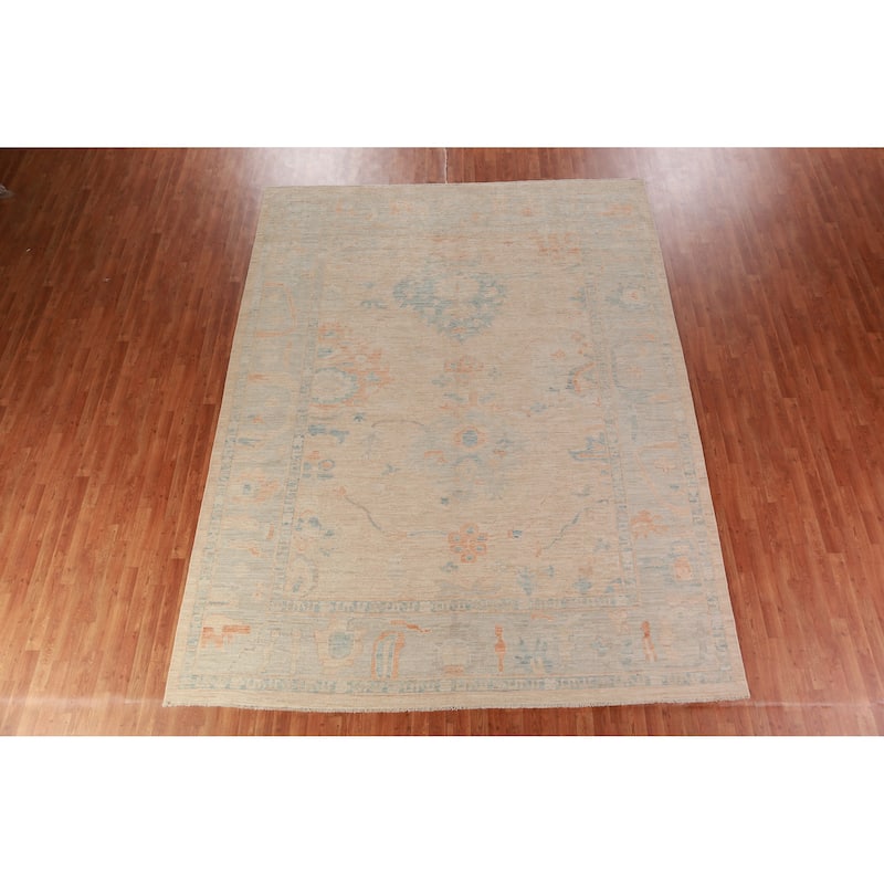 Hand Knotted Oriental 100% Wool Carpet Transitional All-Over Peach Oushak Area Rug - 12' 2'' X 9' 5''