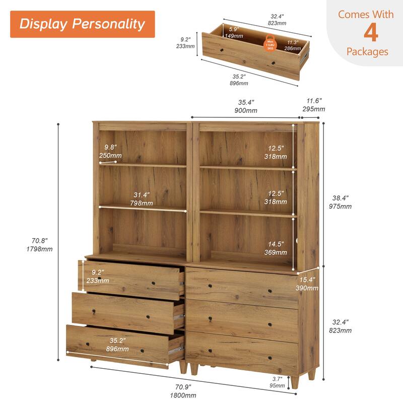 Modern 71" Tall Pantry Cabinet with Drawers & Adjustable Shelf for Kitchen