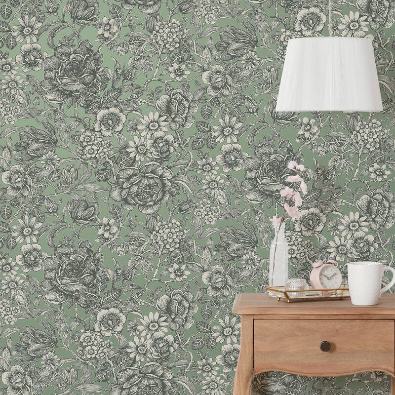 Fine Decor Hedgerow Green Floral Trails Wallpaper