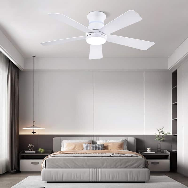 52 Inches RGB Flush Mount Ceiling Fan with Light and Remote,DC Motor,for Living Room Bedroom - 52 Inches