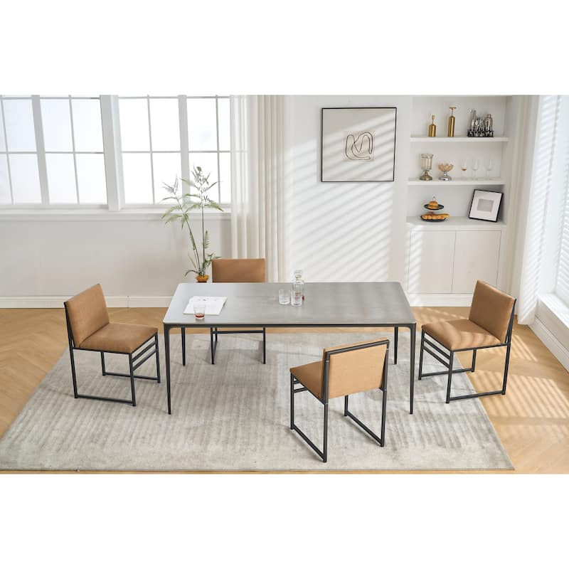 Modern Dining Chairs Set Of 2, Upholstered Linen Cushions And Backrest With Minimalist Craft Iron Racks