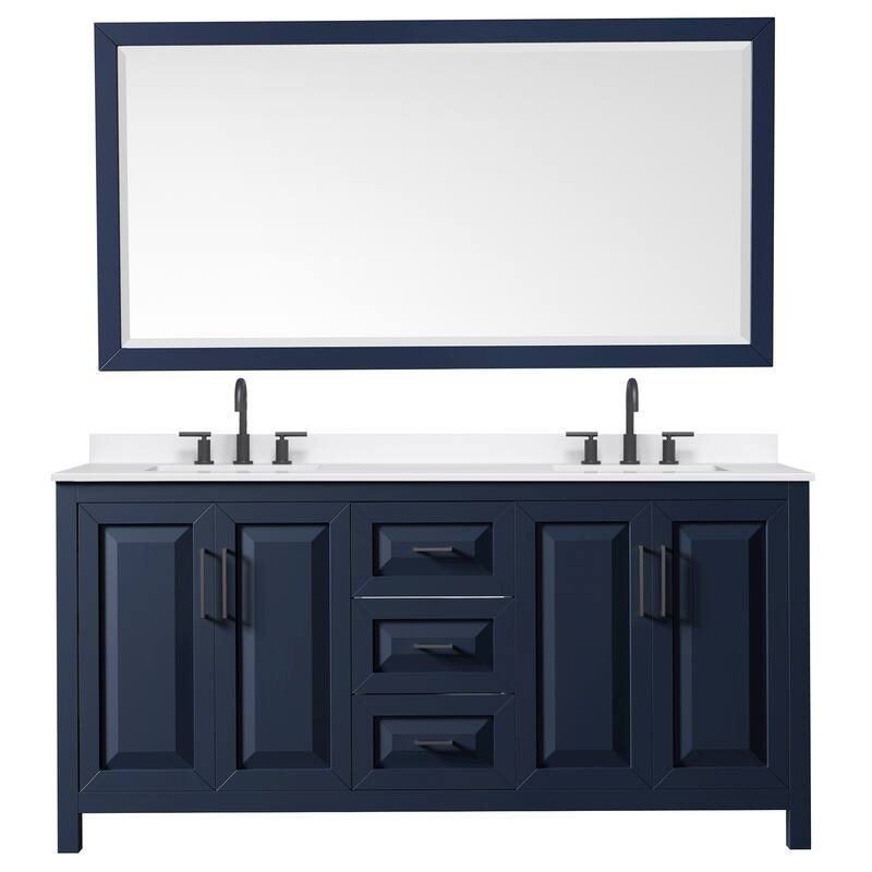 Daria 72-inch Double Vanity, 3 Hole Quartz Top, 70-inch Mirror