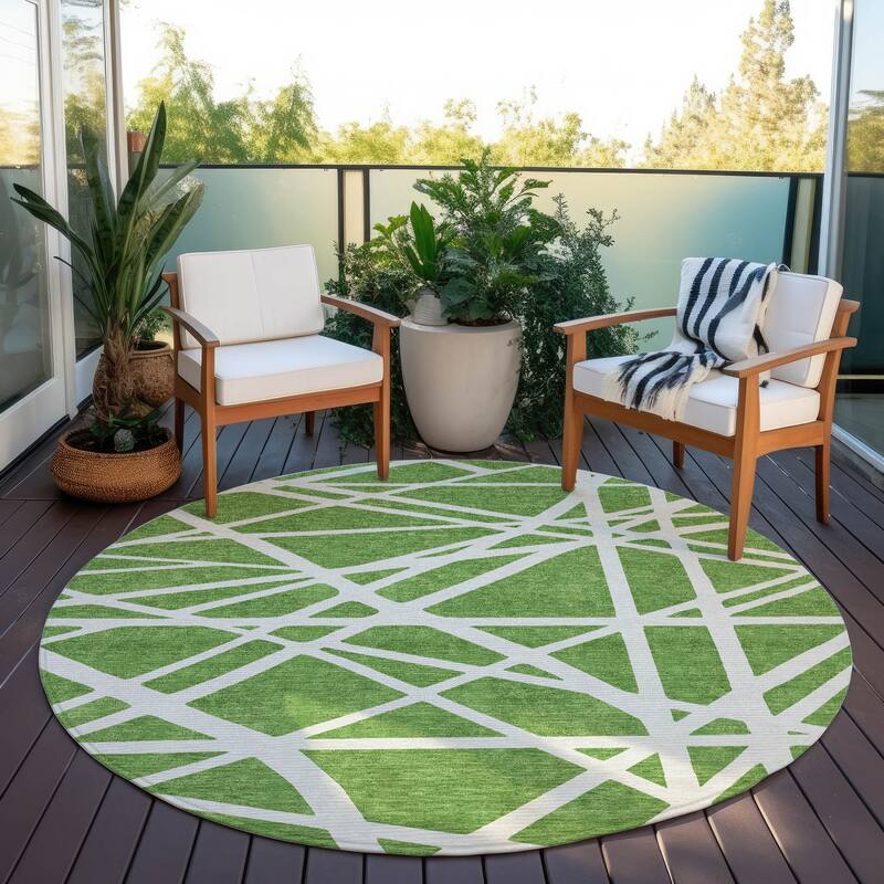 Machine Washable Indoor/ Outdoor Abstract Contemporary Chantille Rug
