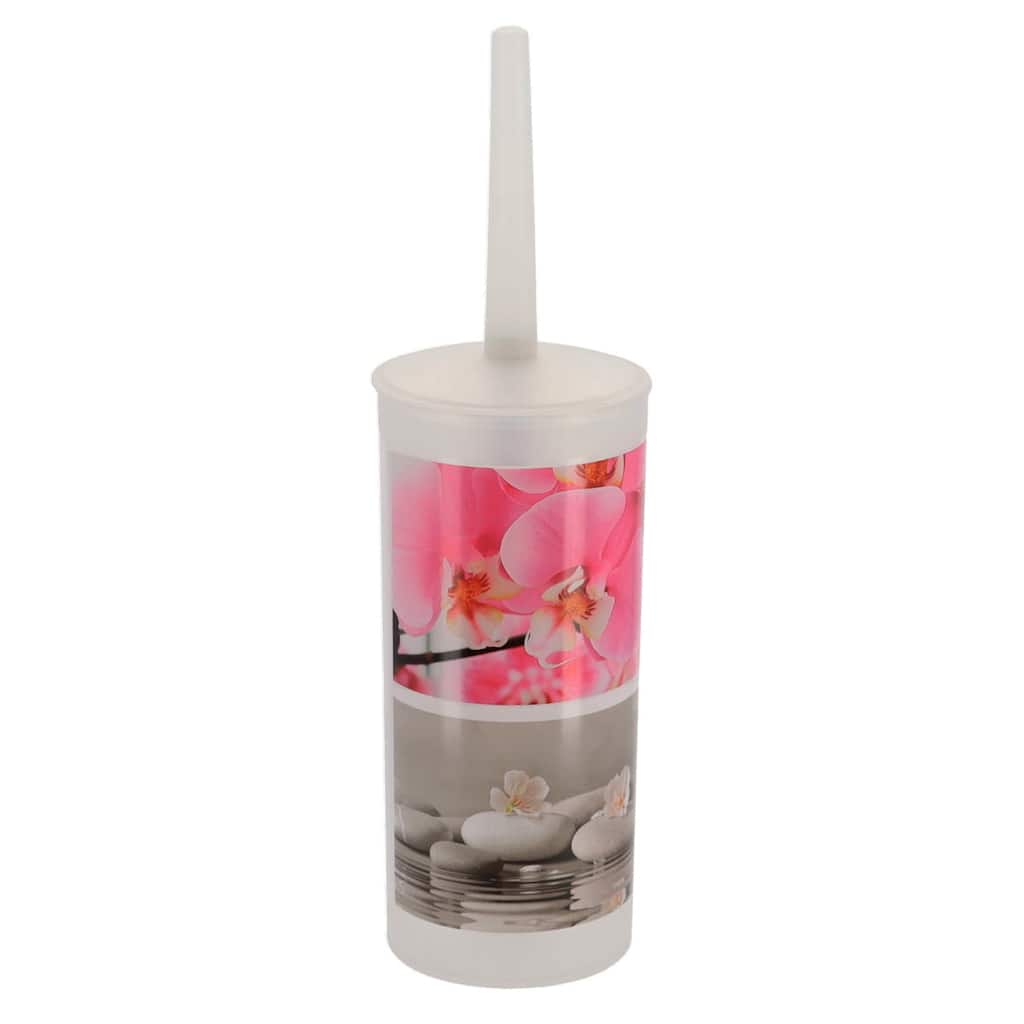 Orchid Print Plastic Toilet Brush and Holder Set - 3.8" L x 3.8" W x 13.8" H