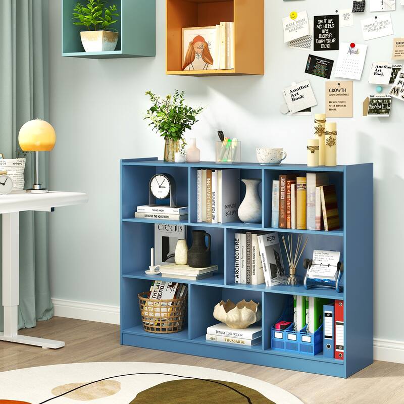Freestanding 3-Tier Bookcase with 8 Open Cubes and Sturdy Screw Construction and Floor Protection