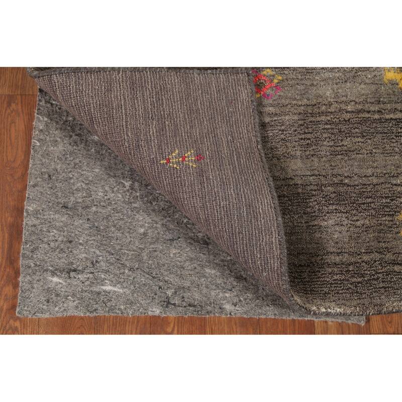 Striped Brown Gabbeh Indian Area Rug Hand-Knotted Wool Carpet - 3'11"x 6'1"