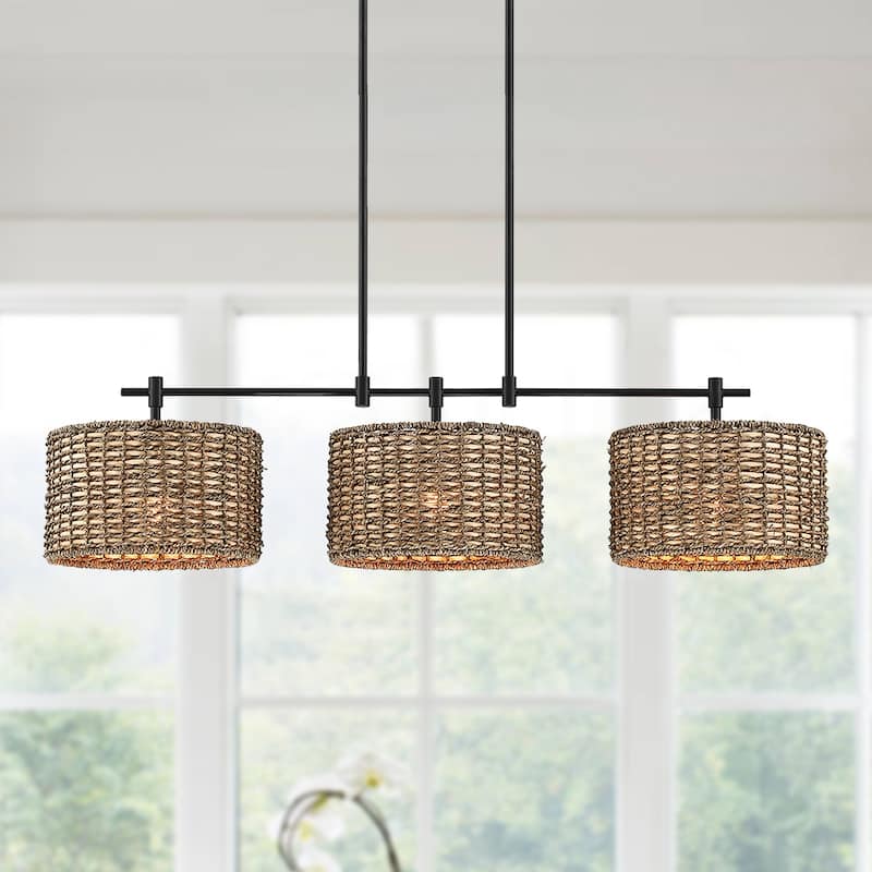 Sedgy 3-Light Black Farmhouse Kitchen Island Light Linear Chandelier - 41"W - 41"W