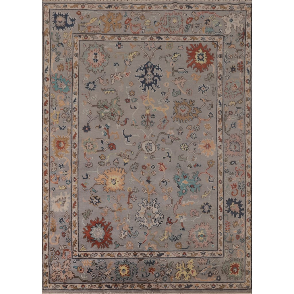 Floral Oushak Indian Area Rug Handmade Wool Carpet - 7'8"x 9'10"
