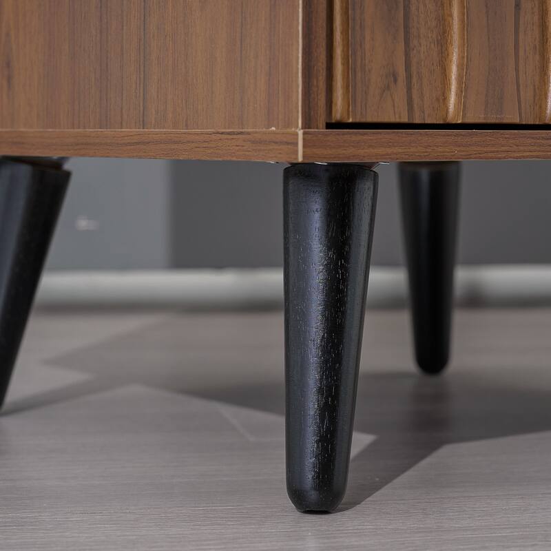 Mid-Century Modern Nightstand, Fluted End Table Drawer & Open Storage