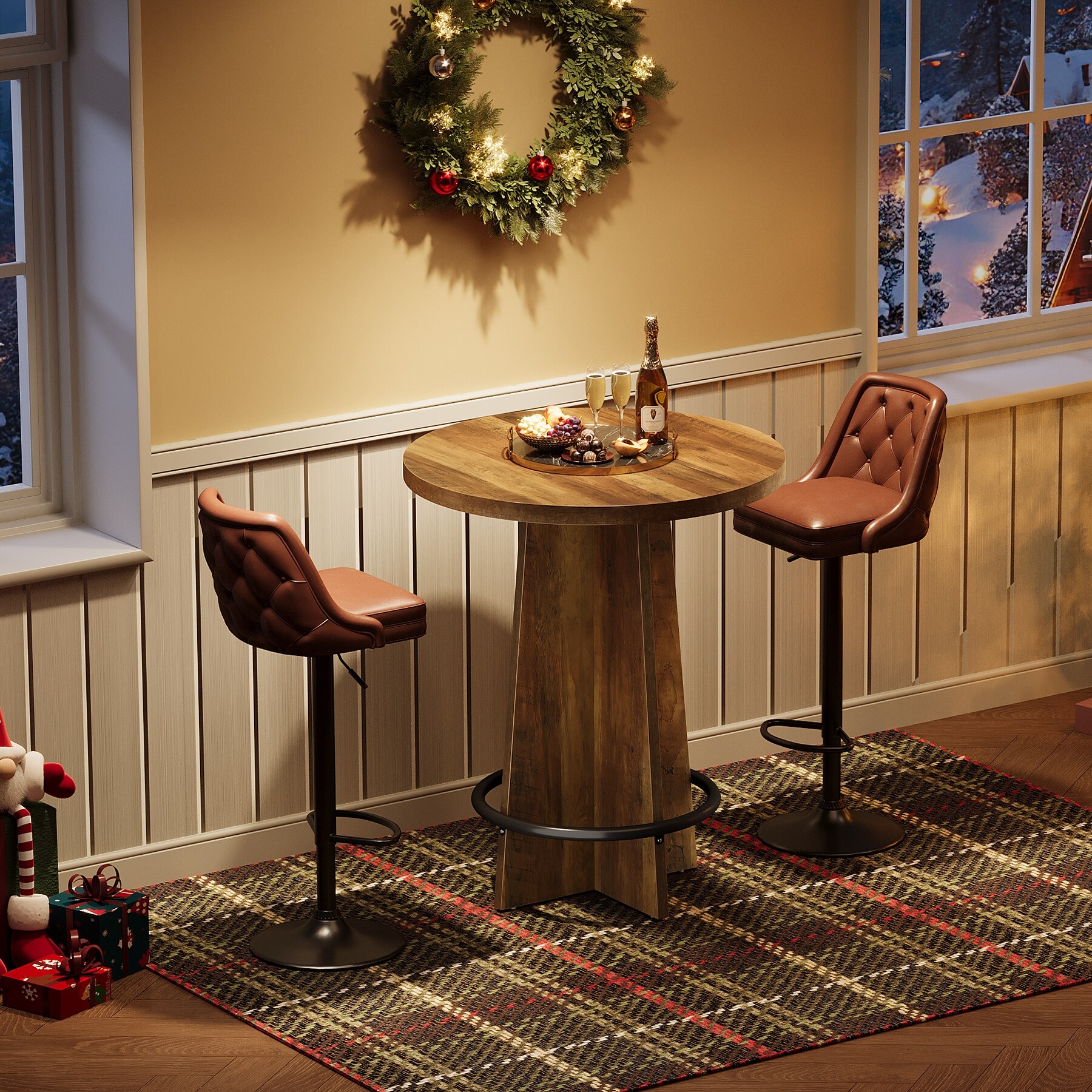 Wood Bar Table, Bistro Pub Table, Coffee House Kitchen Dining Home