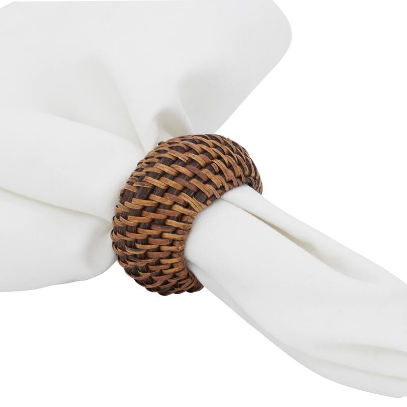Rattan Napkin Rings With Woven Design (Set of 4)