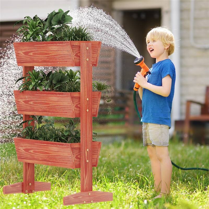 Vertical Raised Garden Bed with 3 Containers, Elevated Freestanding Herb Planter Box Growing Vegetable, Strawberry, Flower