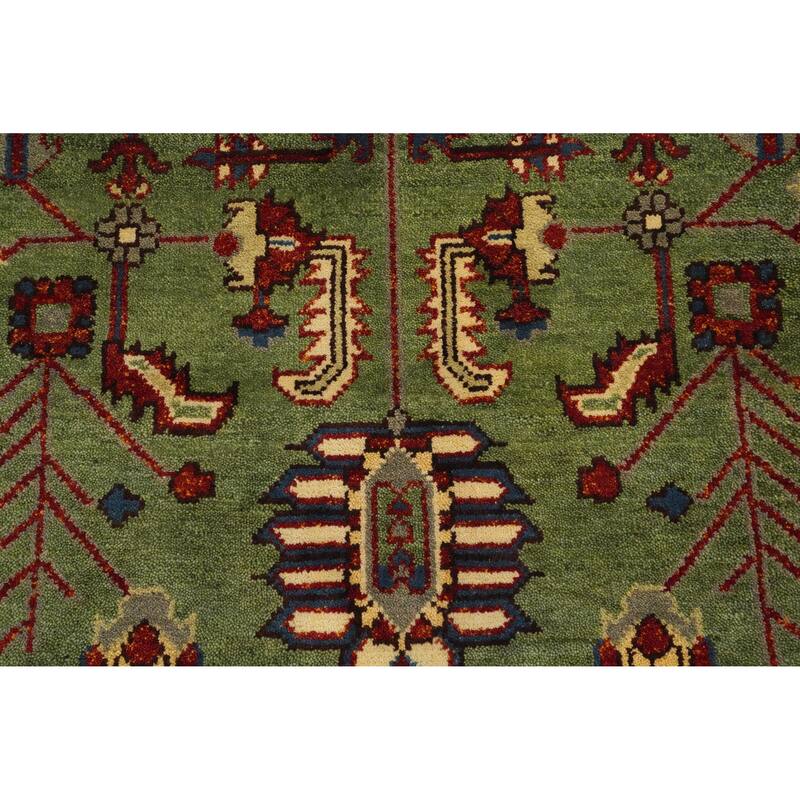 Hand Knotted Oriental 100% Wool Carpet Transitional All-Over Green Oushak Area Rug - 11' 9'' X 8' 11''
