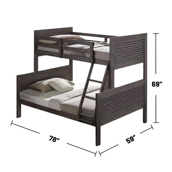 Twin over Full Bunk Bed with Reversible Ladder in Charcoal Brown - Charcoal Brown