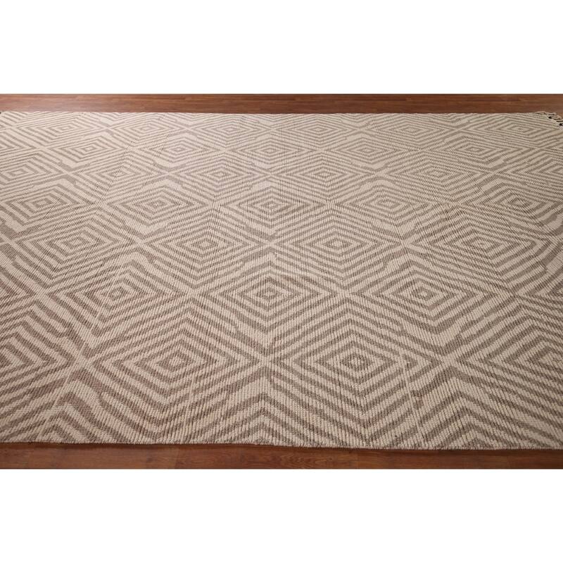 All-Over Geometric Moroccan Large Area Rug Handmade Wool Carpet - 9'10"x 14'9"