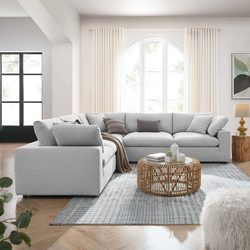 Commix 5 Piece Down Filled Overstuffed Sectional Sofa - Light Gray