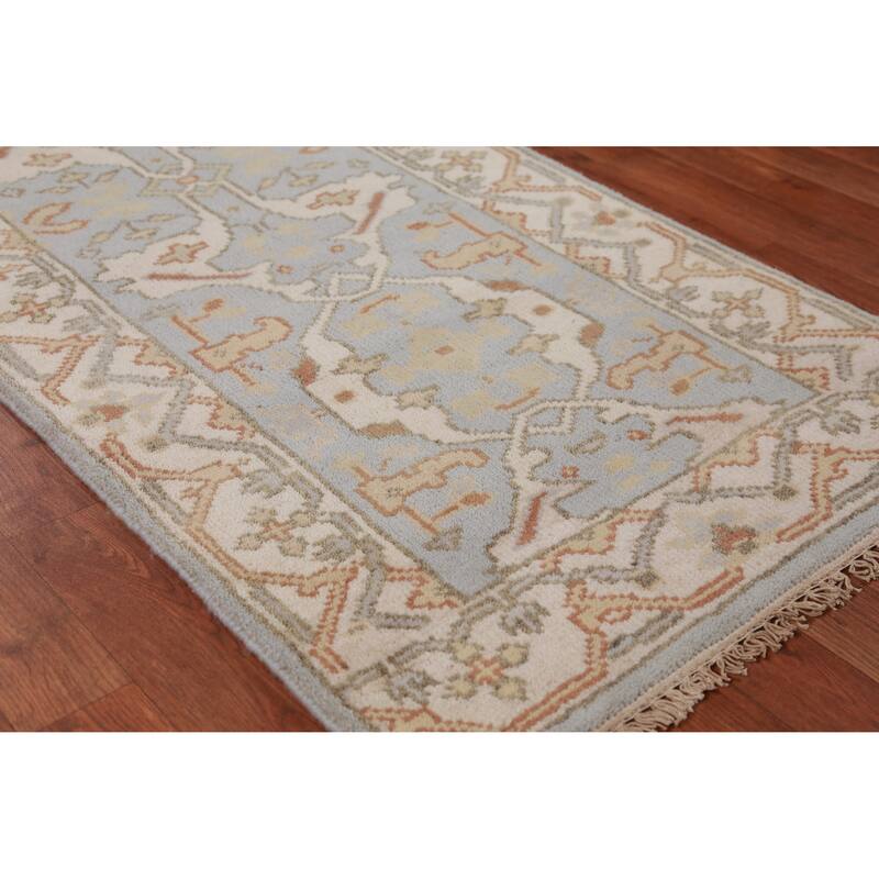 Light Blue Oushak Oriental Runner Rug Handmade Wool Carpet - 2'6" x 10'1"