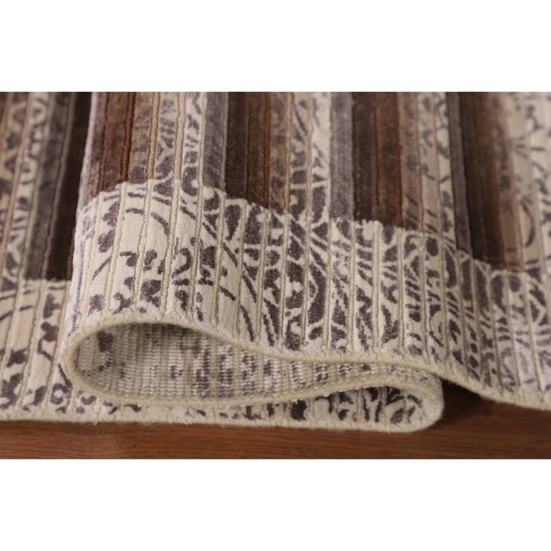 Striped Modern Accent Rug Handmade Abstract Wool Carpet - 2'9"x 5'0"