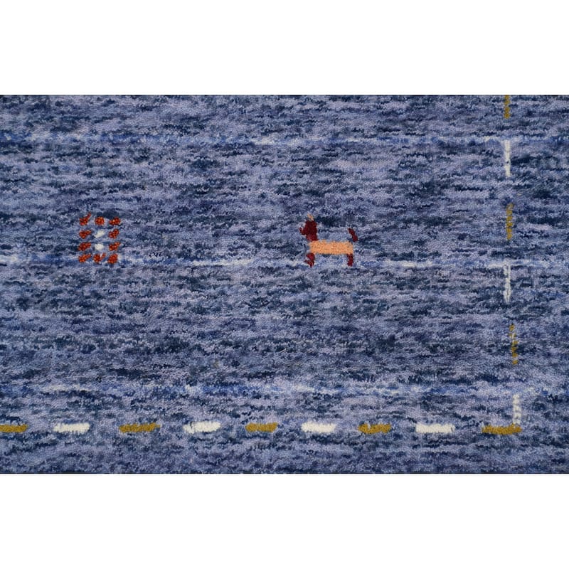 Hand Knotted Oriental 100% Wool Carpet Tribal Animal Pictorial Navy Blue & Blues Gabbeh Area Rug - 6' 0'' X 6' 0''