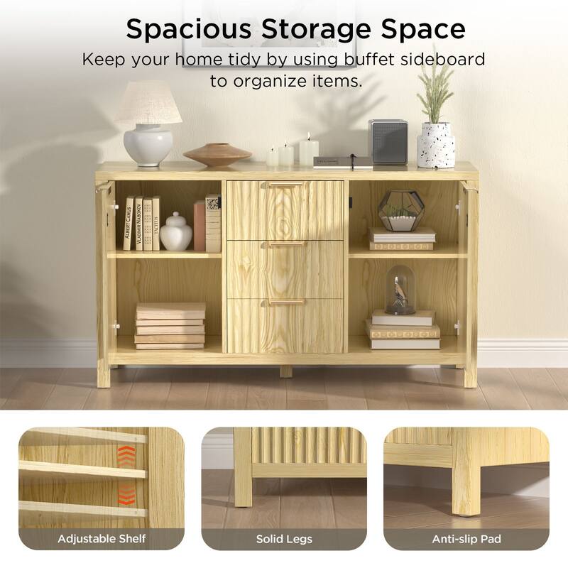 Meyreso 55" Wide Coffee Bar with 2 Adjustable Shelves, Modern Farmhouse Sideboard Buffet with 4 Drawers