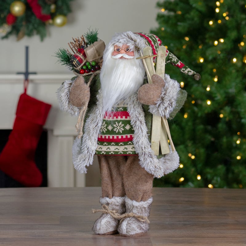 18"Standing Santa Christmas Figure Carrying Skis and Presents