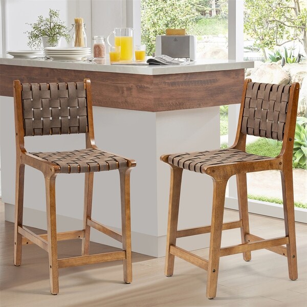 Breathe Leather Woven Counter Height Stool (Set of 2) - Bed Bath