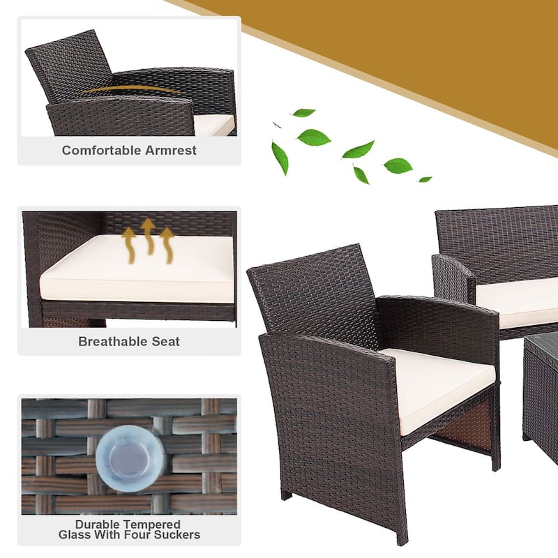Costway 8PCS Patio Rattan Furniture Set Cushioned Chair Sofa Coffee