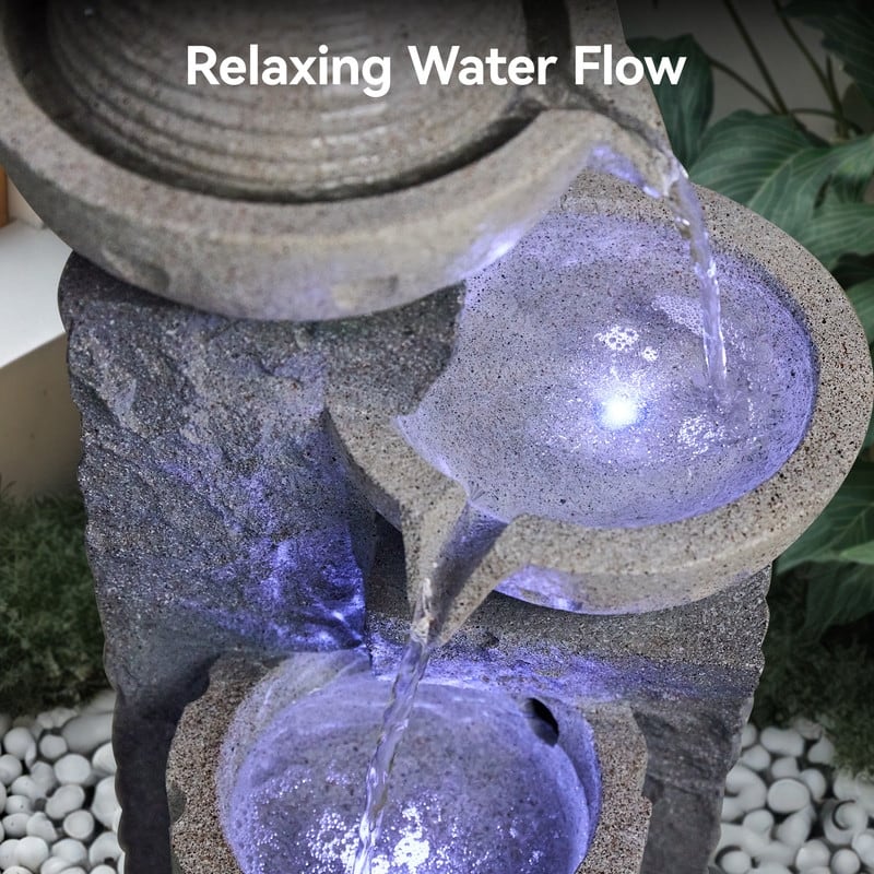 Resin Weather Resistant Outdoor Fountain, Modern Bowl Design with Soothing Water Sound