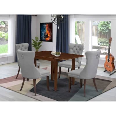 5-Piece Mahogany Finish Solid Wood Top - Rectangular Upholstered Dining Room Set (Seats 4)