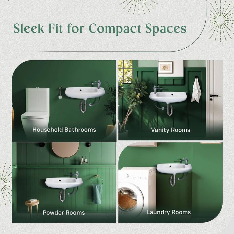 Edgewood Wall Mount Sink 20" White Ceramic Rectangular Sink with Overflow and Single Faucet Hole, (Set of 2) Renovators Supply