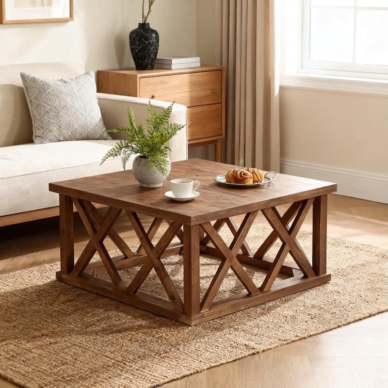 39.4-Inch Solid Wood Coffee Table for Living Room, Apartment, Office - Brown
