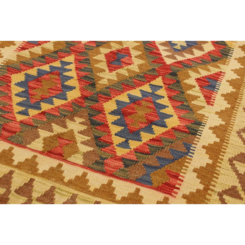 Tribal Turkish Kilim Sorcha Brown Blue Hand-Woven Wool Rug - 3'4'' x 6'3''