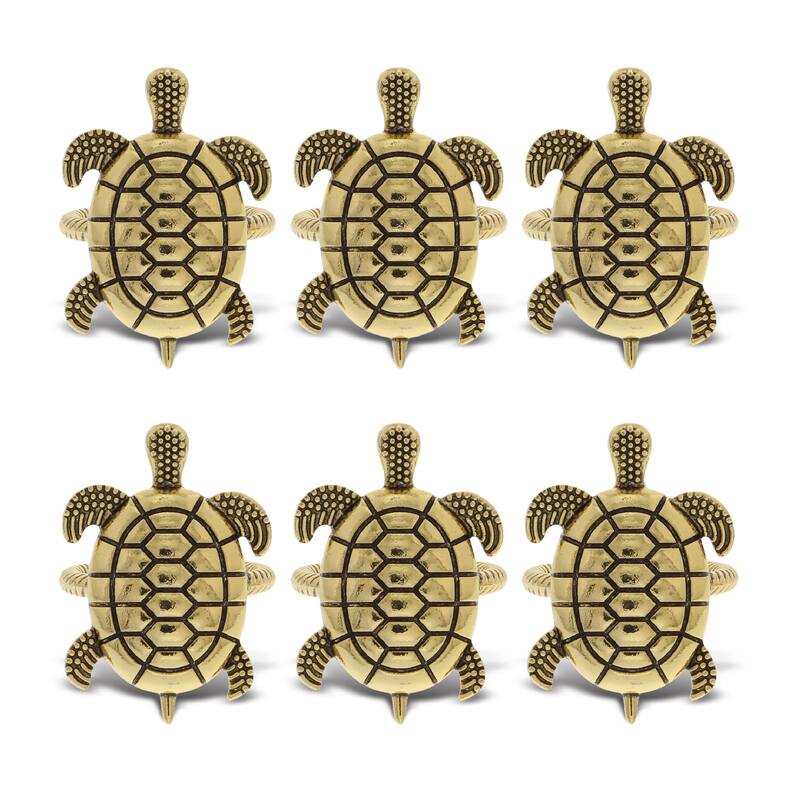 KitchaBon Sea Turtle Gold Napkin Rings for Table Decor - Set of 6 - 2.1 x 1.45 x 1.65 inches