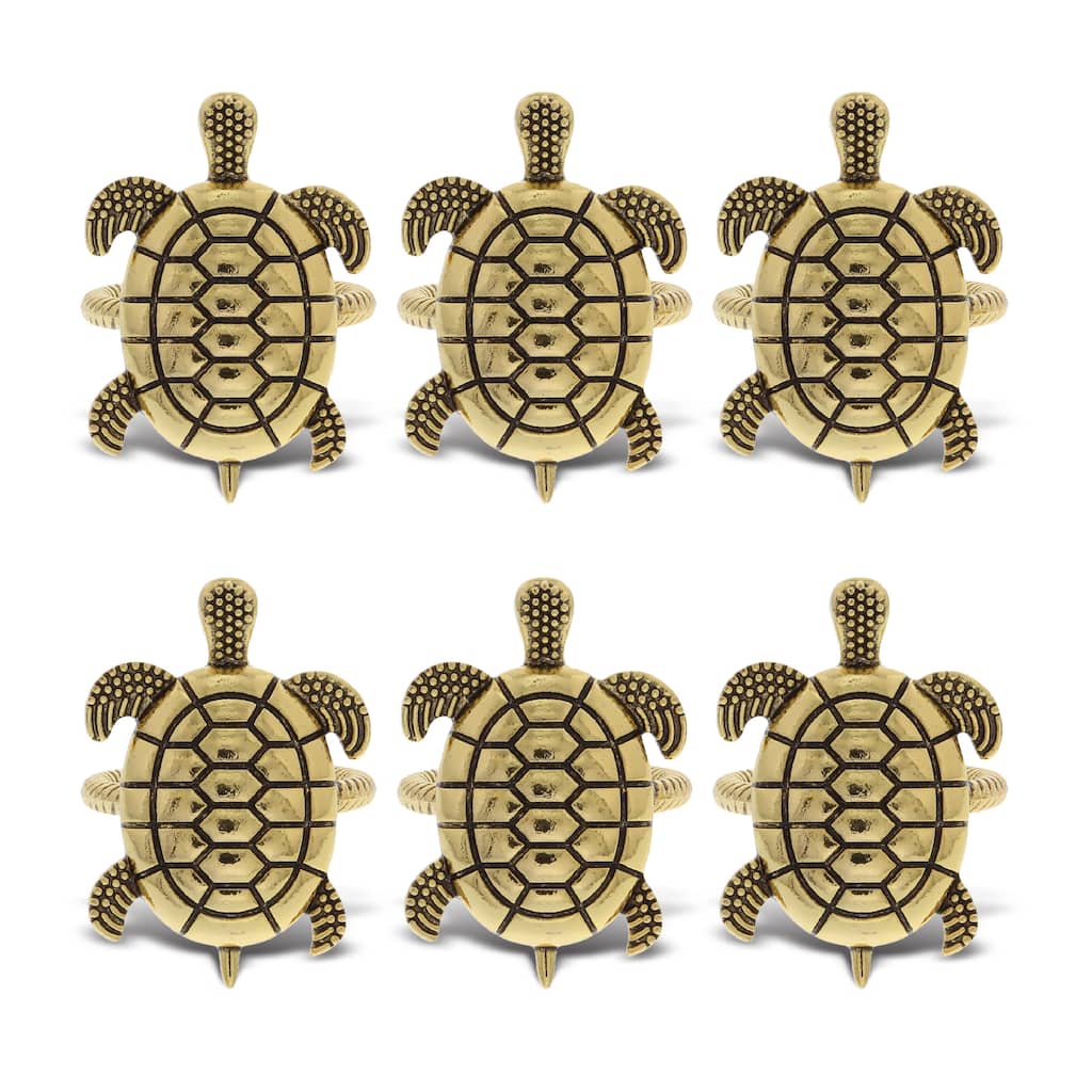 KitchaBon Sea Turtle Gold Napkin Rings for Table Decor - Set of 6 - 2.1 x 1.45 x 1.65 inches