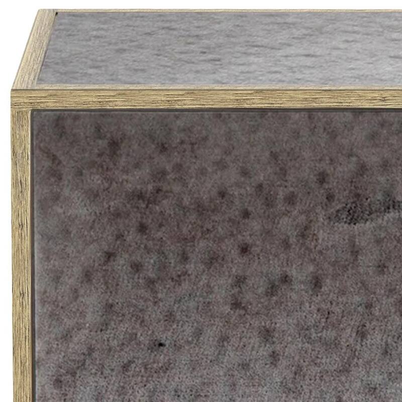 HomeRoots 22" Silver and Gold Mirrored Glass and Wood Block End Table - 17.50 in. x 22.24 in. x 15.75 in.