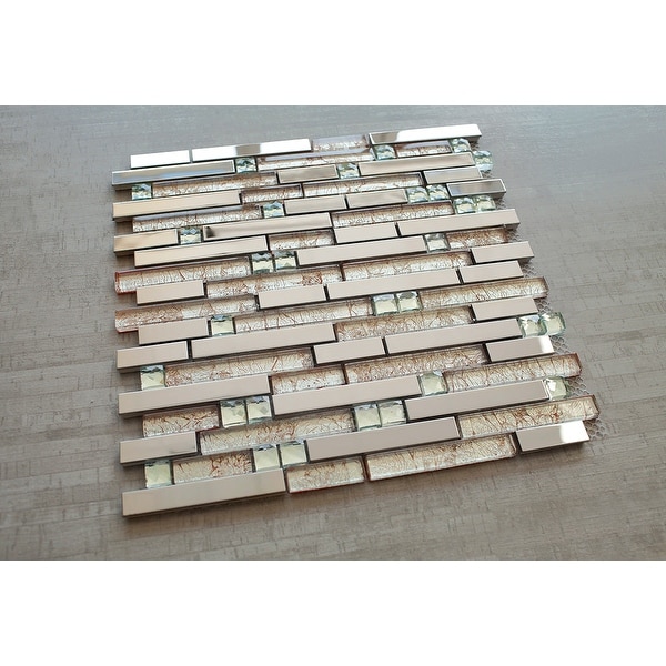 TileGen. Crystal Diamond Random Sized Metal and Glass Mosaic Tile in Gold/Silver Wall Tile (10 sheets/9.6sqft.)