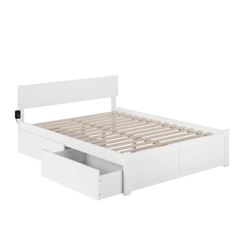 Orlando King Platform Bed with Footboard and 2 Drawers in White