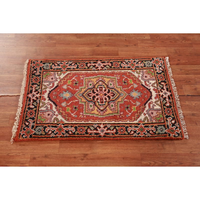 Hand Knotted Oriental 100% Wool Carpet Traditional Medallion Oranges & Rust Heriz (serapi) Area Rug - 3' 0'' X 2' 0''