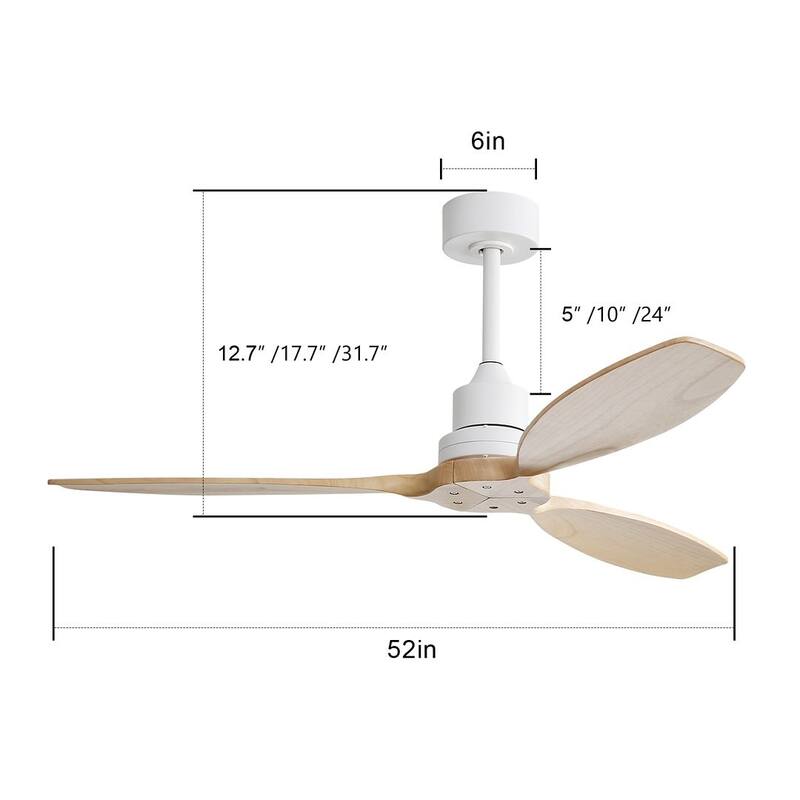 52" Wooden Ceiling Fan with 3 Solid Wood Blades and Remote Control