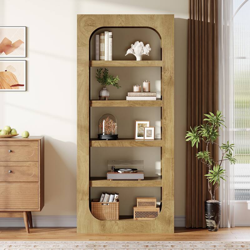 70.9-Inch Tall Bookcase 5-Tier Modern Wood Bookshelf for Living Room