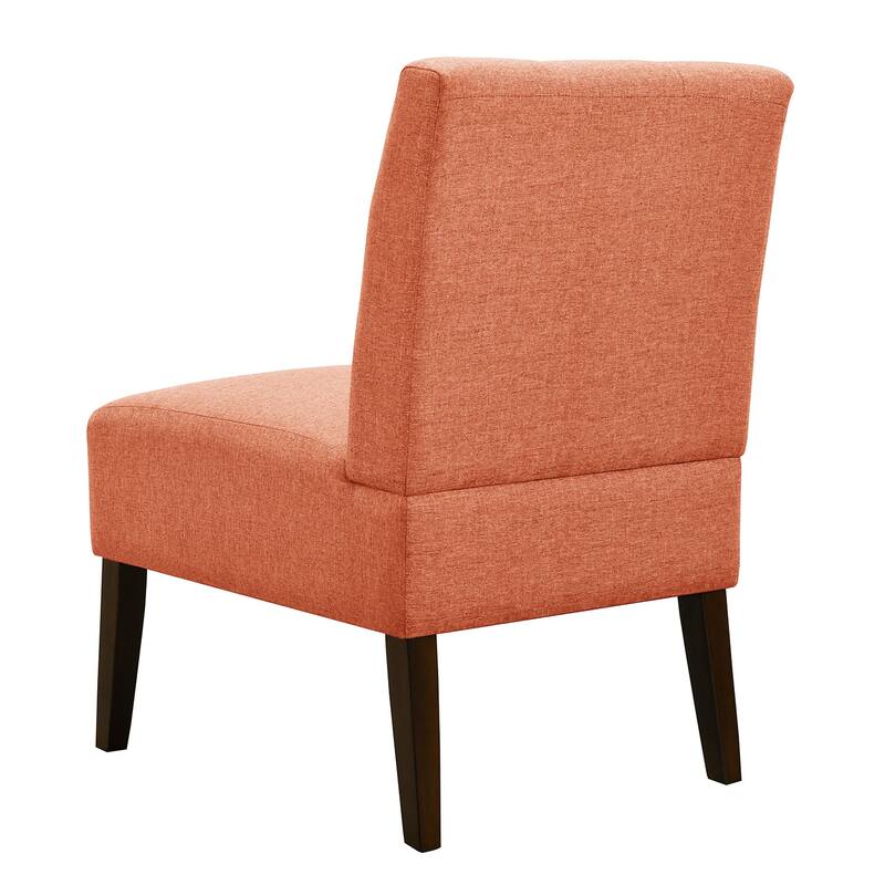 Orange Modern Armless Accent Chair - Tufted Upholstery, Wood Legs, Pin Back, Multi-Scene Fabric Side Chair